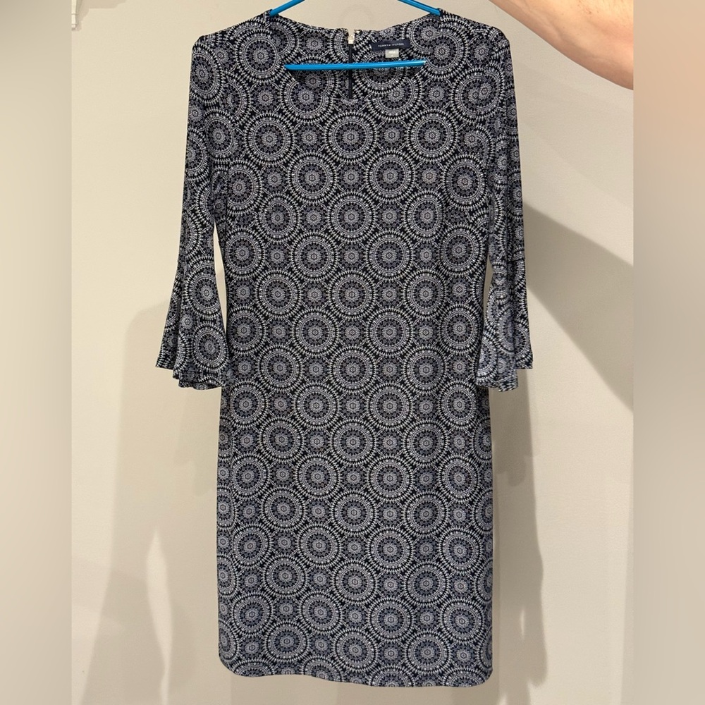 Tommy Hilfiger Navy and White Long Sleeve Dress